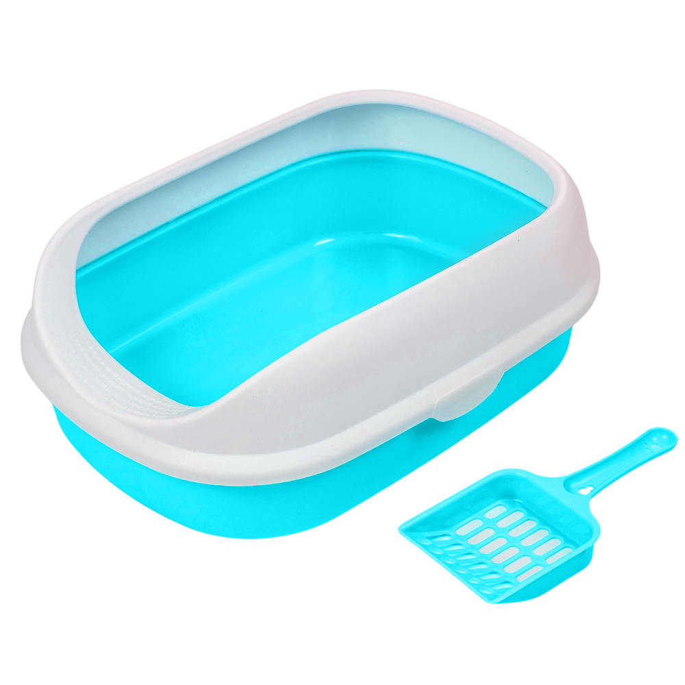 Pado Cat Litter Tray Curved Top With Scoop 41x31x14cm-Cyan