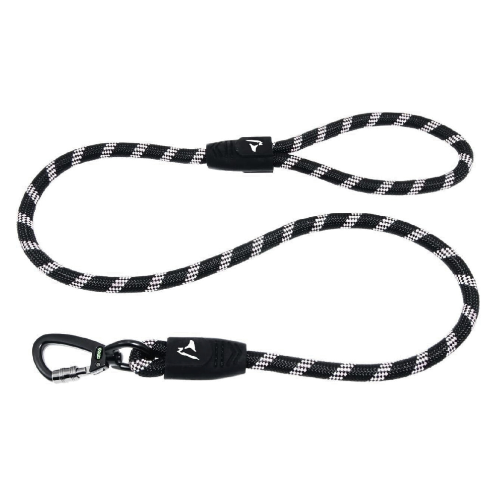 DOCO® Reflective Rope Leash W/ soft Rubber Handle Ver.5 - Click & Lock Snap Ø13mm x 150cm(L) Black