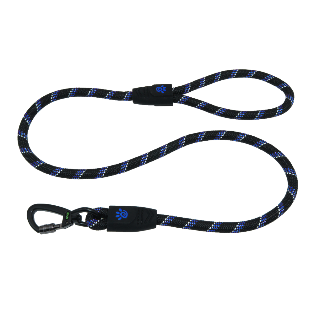 DOCO® Reflective Rope Leash W/ soft Rubber Handle Ver.5 - Click & Lock Snap Ø13mm x 150cm(L) Blue