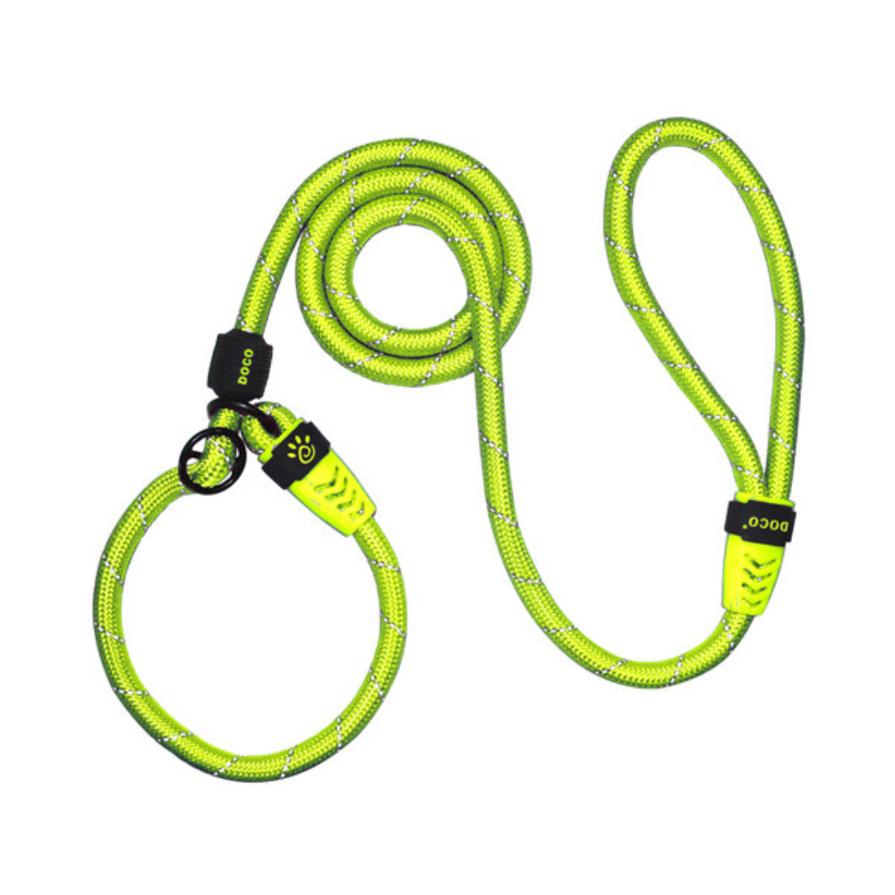 DOCO® Reflective Rope Leash Ver.2 - Slip On Collar Leash 5ft Ø13mm 120cm+30cm(L) S.Lime