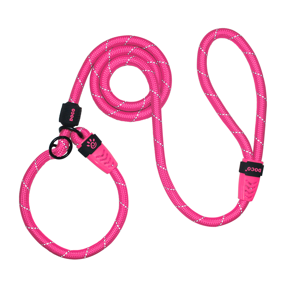 DOCO® Reflective Rope Leash Ver.2 - Slip On Collar Leash 5ft Ø13mm 120cm+30cm(L) R.Pink