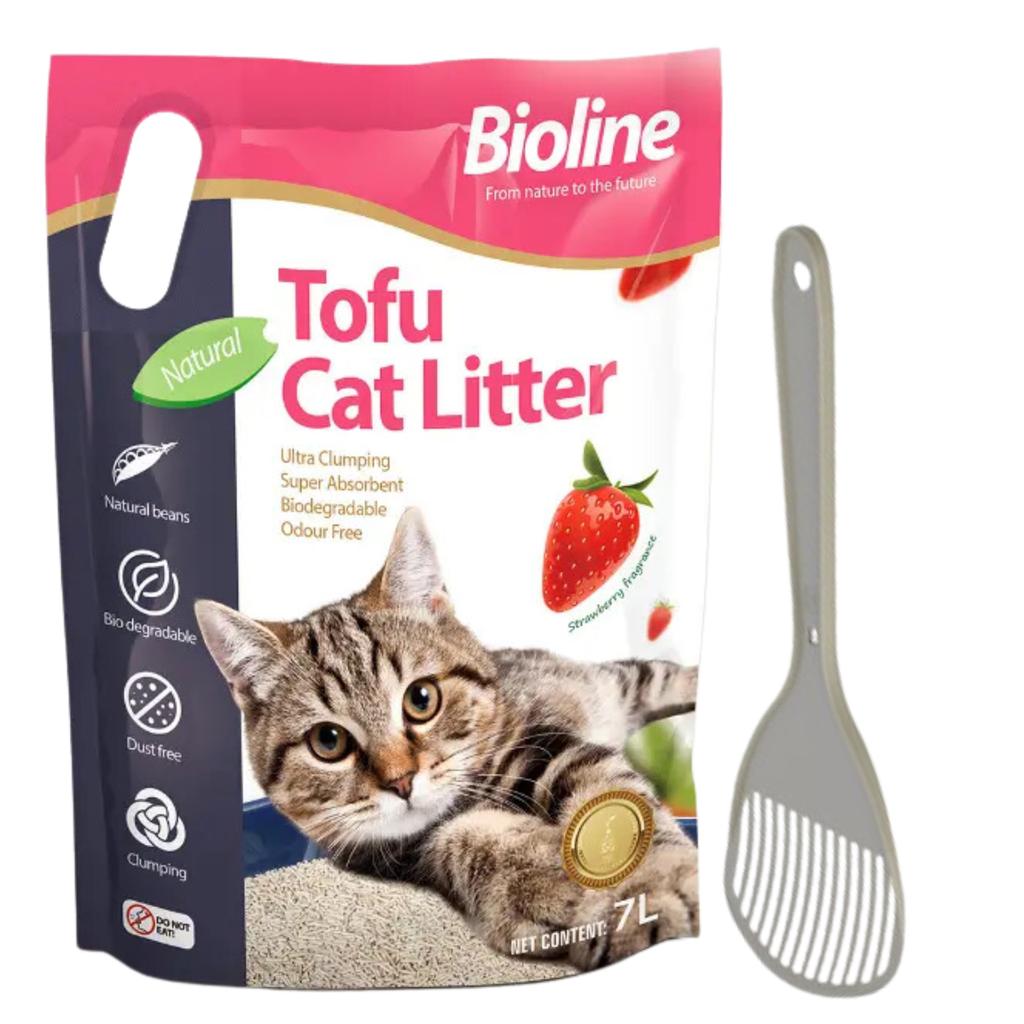 Combo Offer-Bioline Tofu Cat Litter 7L - Strawberry Fragrance+Moderna Cat Litter Scoop