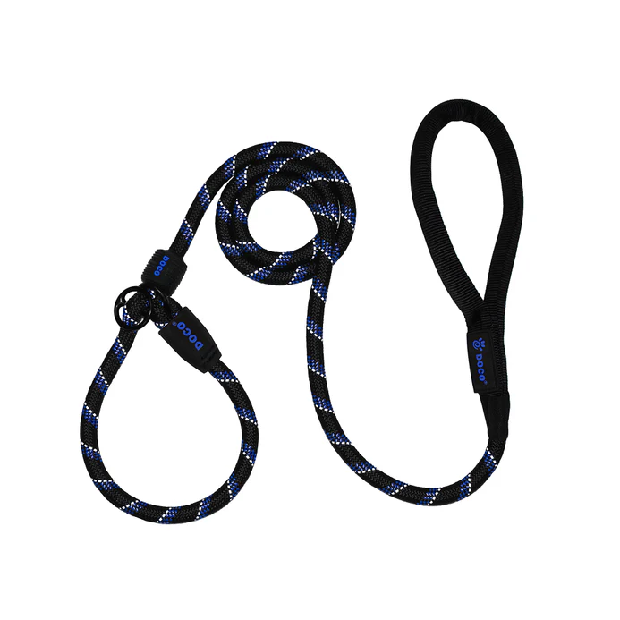 DOCO® Reflective Rope Leash W/ soft Handle Ver.7 - Slip On Collar Leash 6ft (DCROPE0057072)- Blue, Sizes - S
