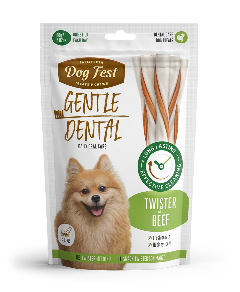 Dog Fest Dental Treats For Adult Dogs -Twister - Beef 80g (9cm)