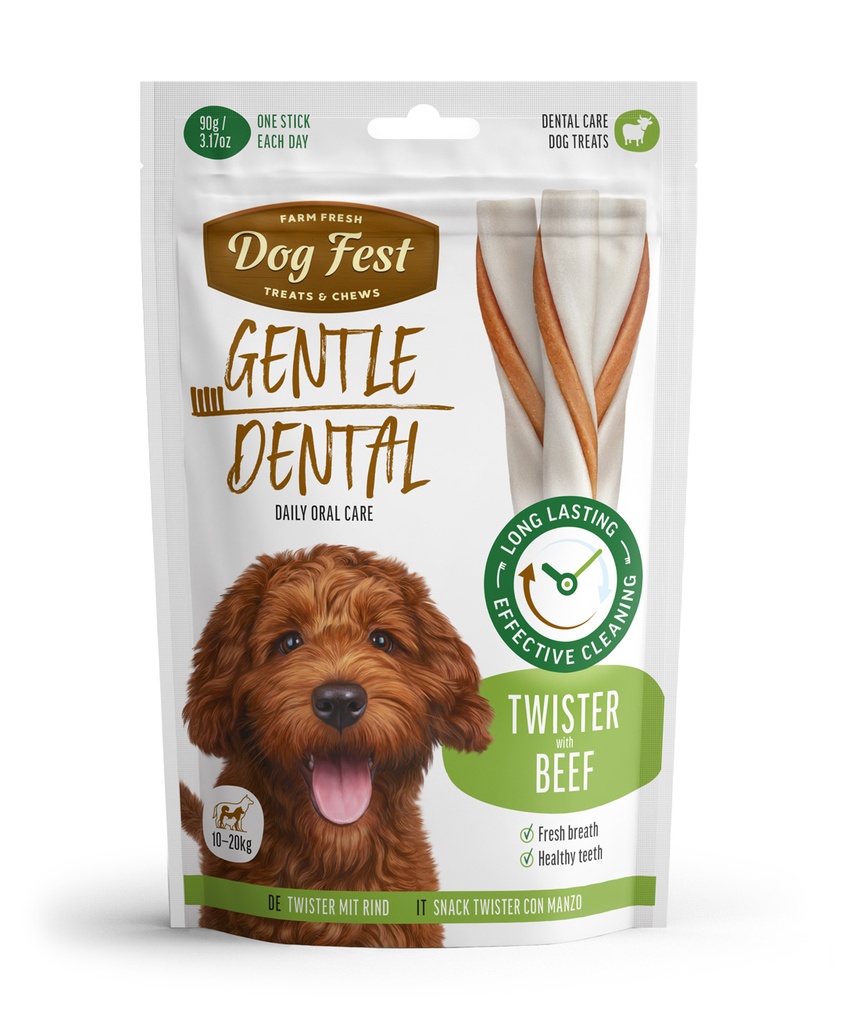 Dog Fest Dental Treats For Adult Dogs -Twister -Beef 90g (13cm)