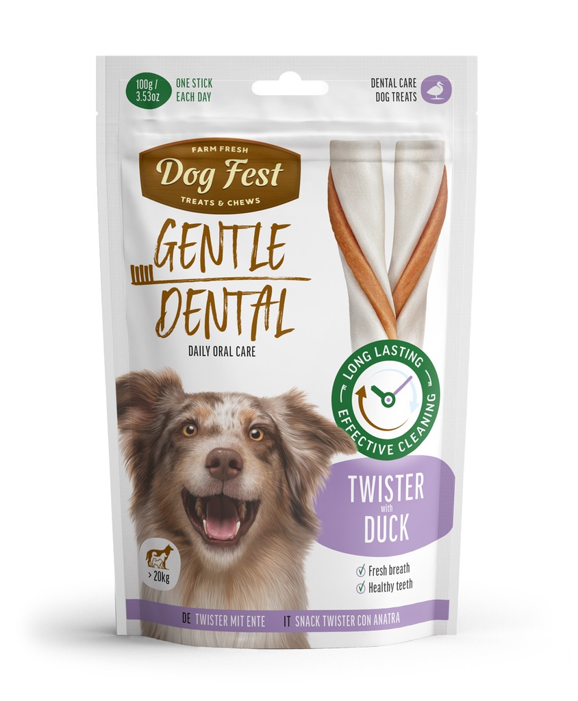 Dog Fest Dental Treats For Adult Dogs -Twister -Duck 100g (14cm)
