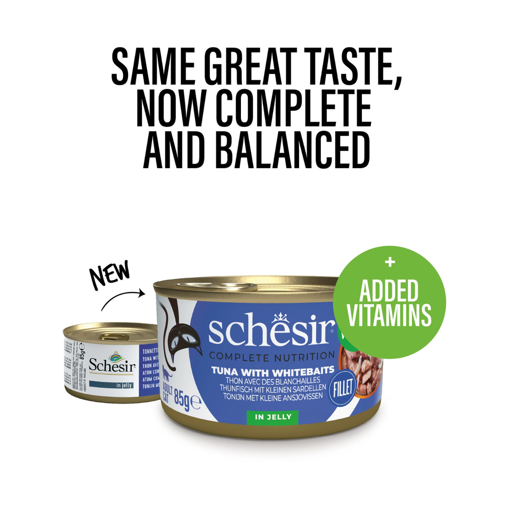 Schesir Complete & Balanced Nutrition Wet Cat Food in Jelly Can- Tuna With Whitebait 85g [MOQ:12pcs]