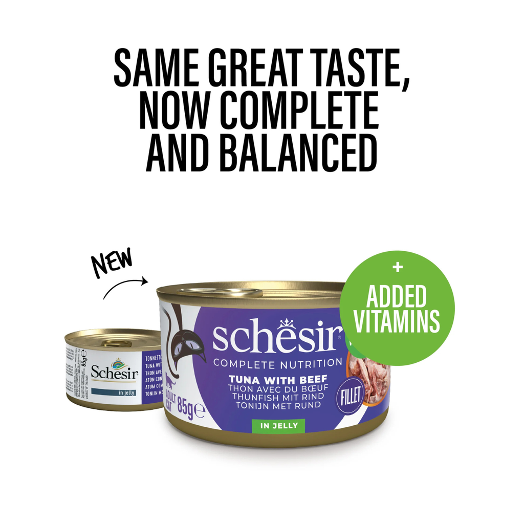 Schesir Complete & Balanced Nutrition Wet Cat Food in Jelly Can- Tuna With Beef 85g [MOQ:12pcs]