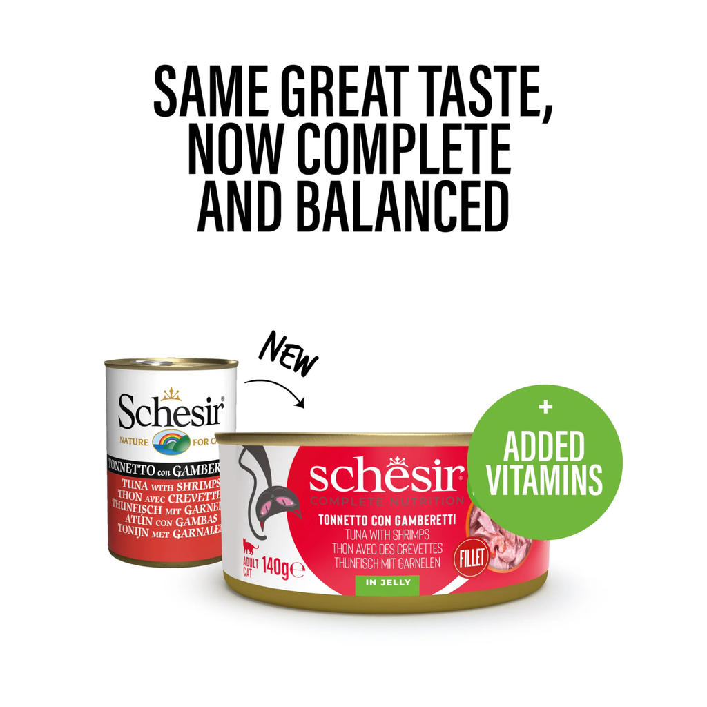 Schesir Complete & Balanced Nutrition Wet Cat Food in Jelly Can- Tuna With Shrimp 140g [MOQ:8pcs]