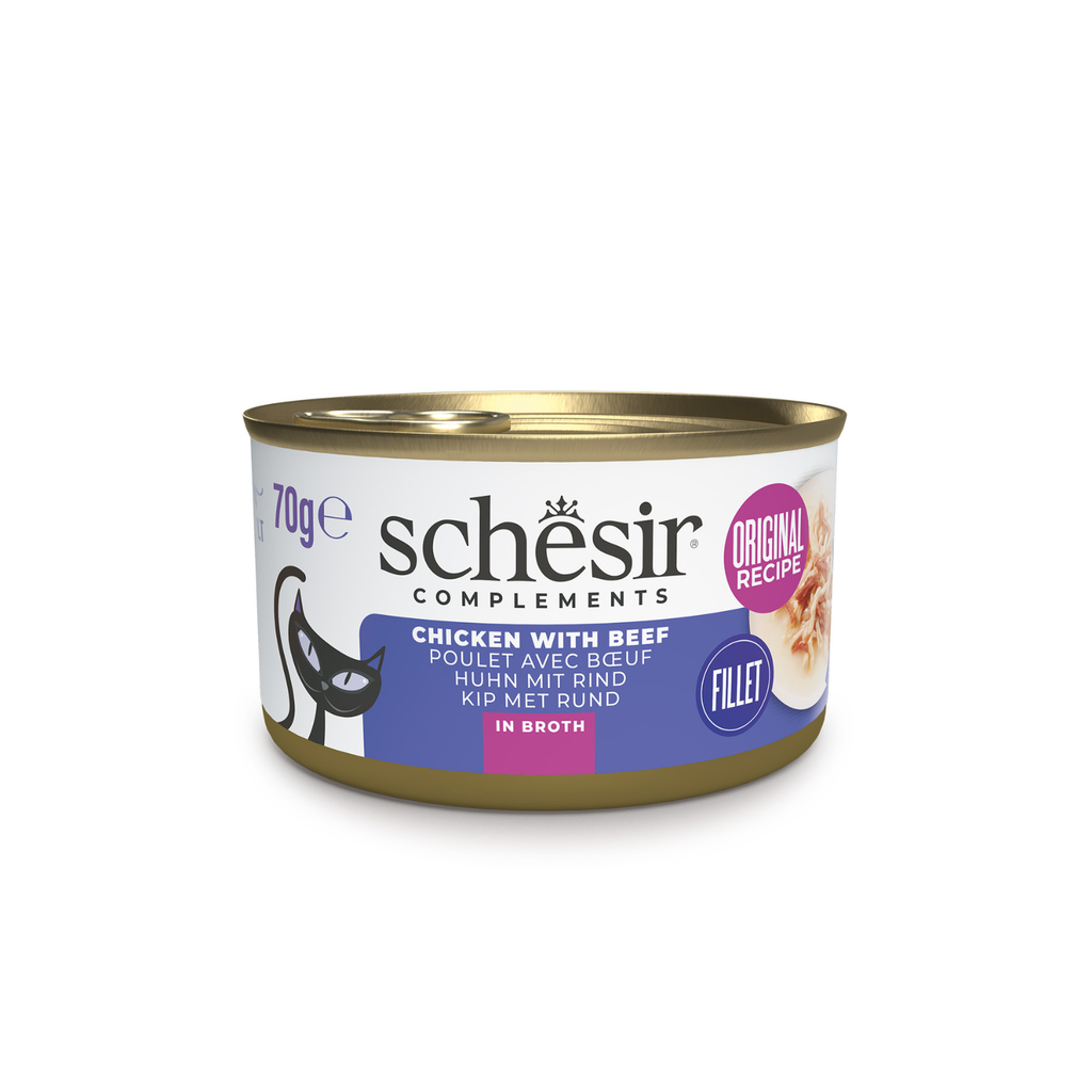 Schesir Complements Cat Wet Food  in Broth- Chicken with Beef 70g [MOQ:12pcs]