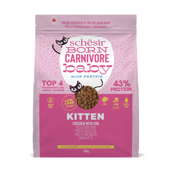 Schesir Born Carnivore Grain Free Oven Baked Dry Food [High-Protein] For Kitten - Chicken & Egg  255g
