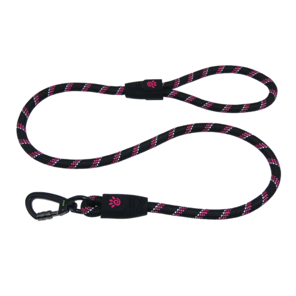 DOCO® Reflective Rope Leash With soft Rubber Handle Ver.5 - Click & Lock Snap-Large-Ø13mm x 120cm-Rasberry Pink