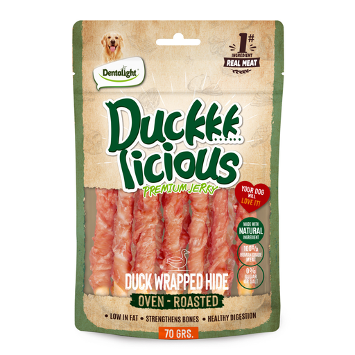 Dentalight Duckki Licious Jerky Treats For Dogs-Duck Wrapped Hide 70g