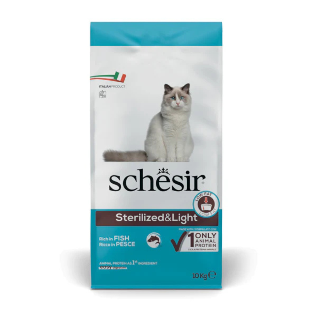 Schesir Dry food for adult cats with a single protein source - Sterilized & Light Rich in Fish 10 kg 