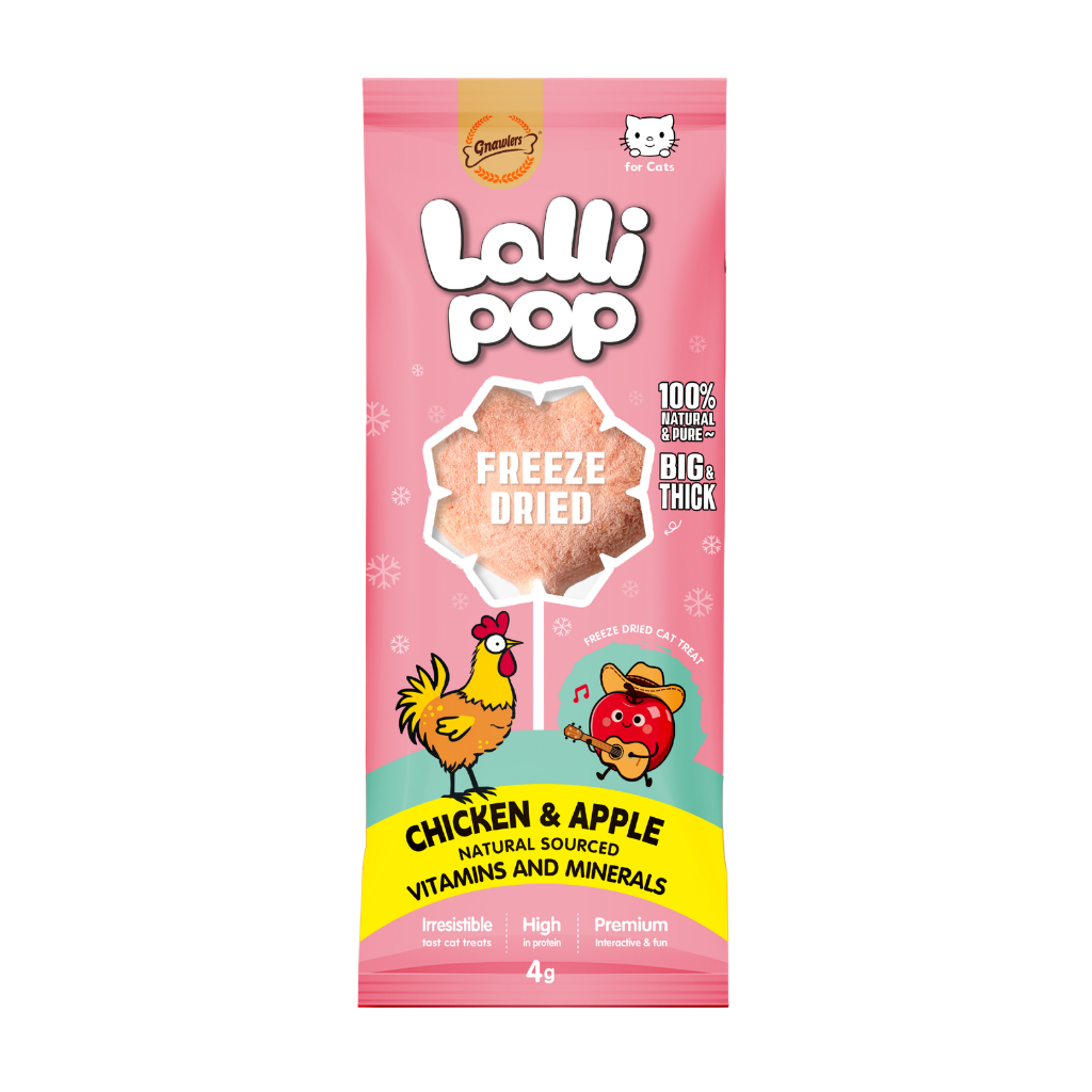Gnawlers Freeze Dried Lollipop Cat Treat -Chicken & Apple 4g x15pcs-Vitamins & Minerals [Display Box]