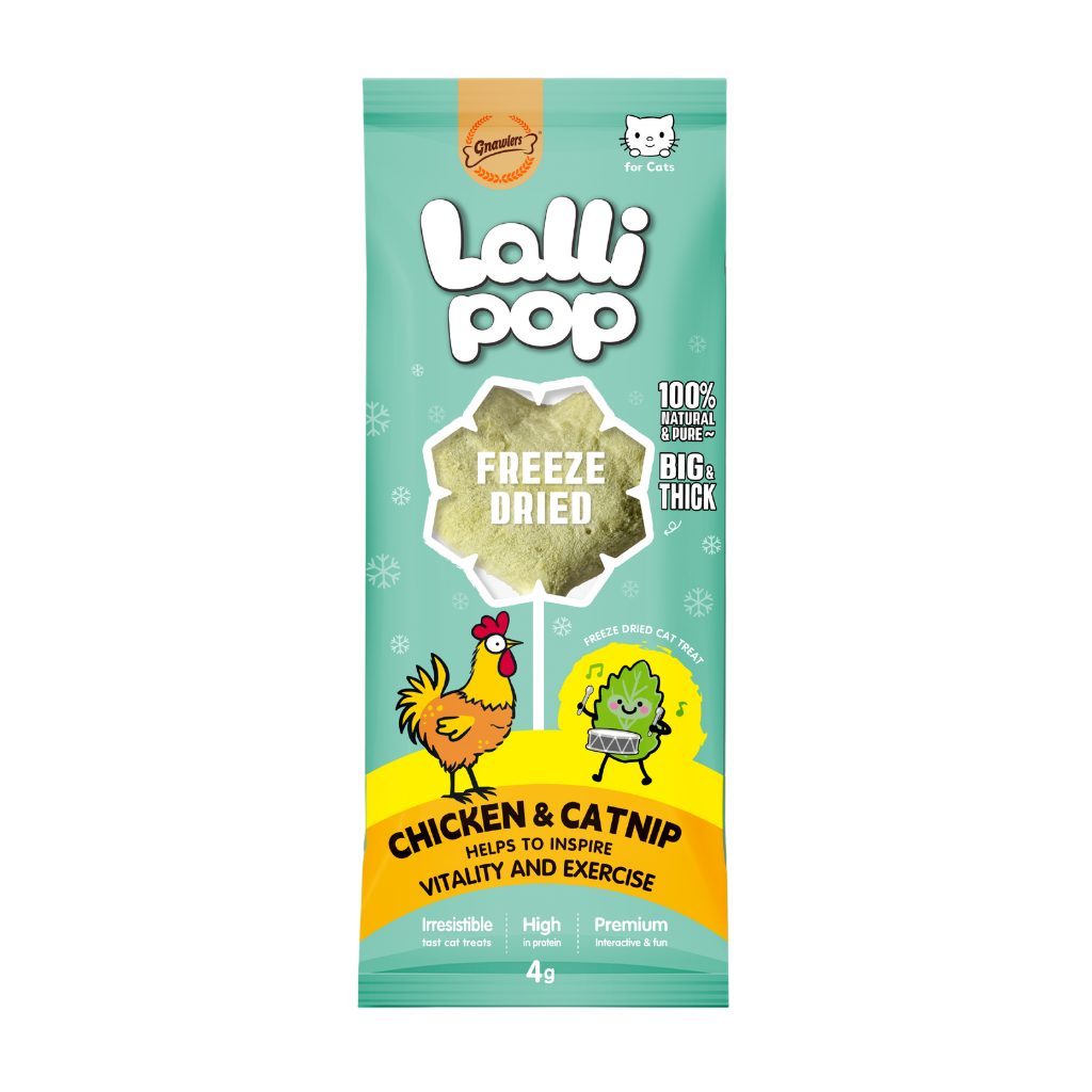 Gnawlers Freeze Dried Lollipop Cat Treat -Chicken & Catnip 4g x15pcs-Vitality & Exercise- [Display Box]   