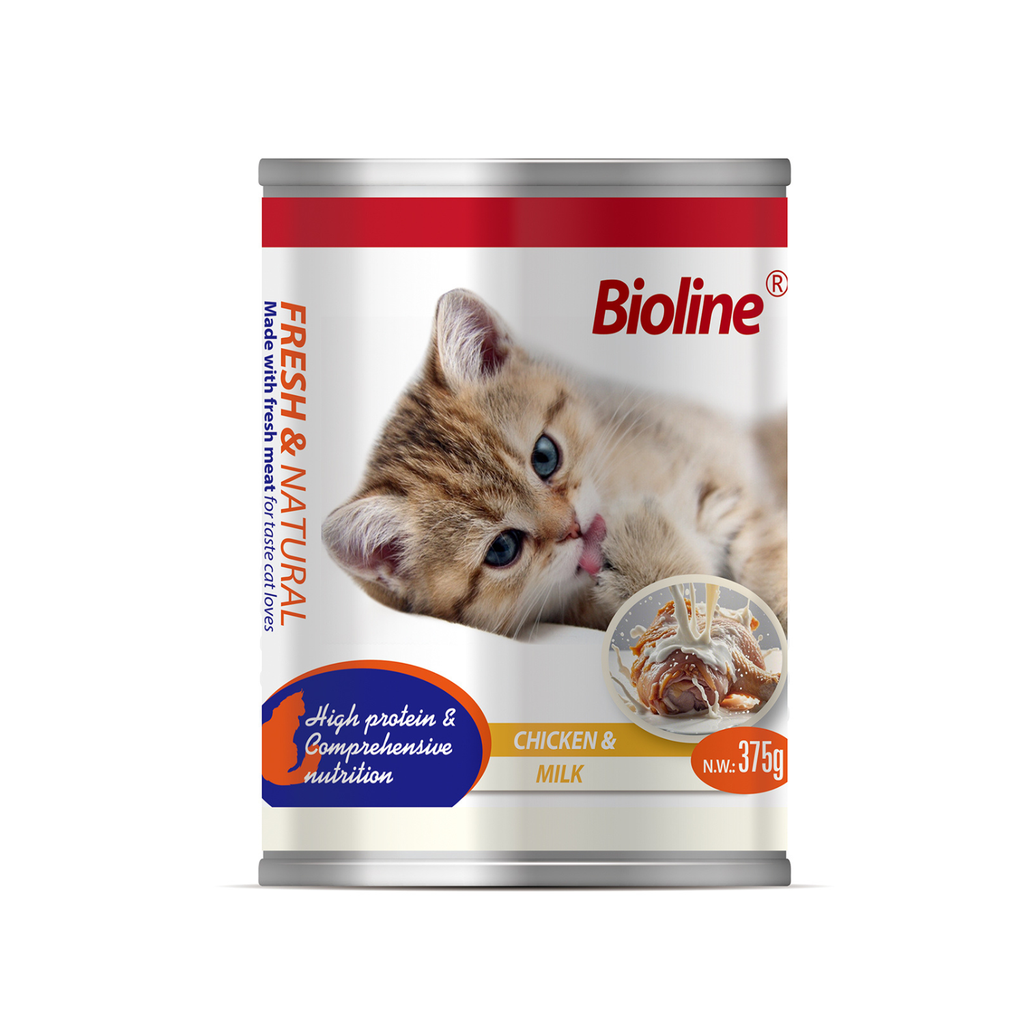 Bioline Canned Cat Food 375g-[Flavor- Chicken & Milk] 