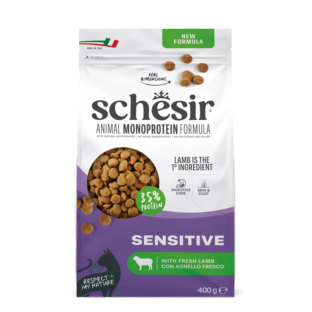 Schesir Monoprotein Adult Dry Cat Food – Sensitive-Fresh Lamb-400g