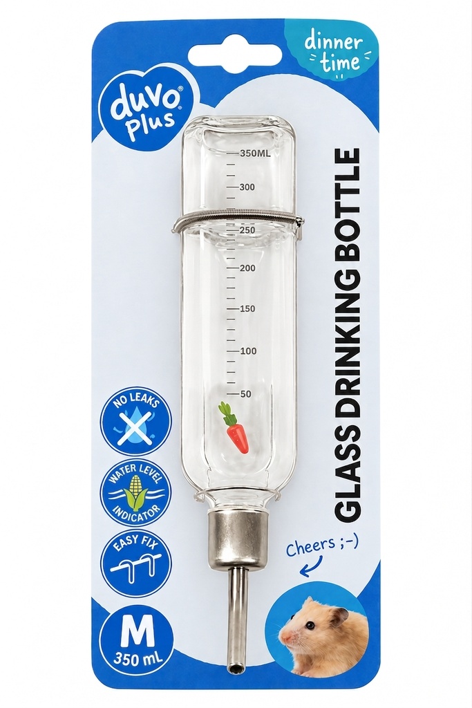 Duvo+ Glass Drinking Bottle For Small Animals - 350ml 