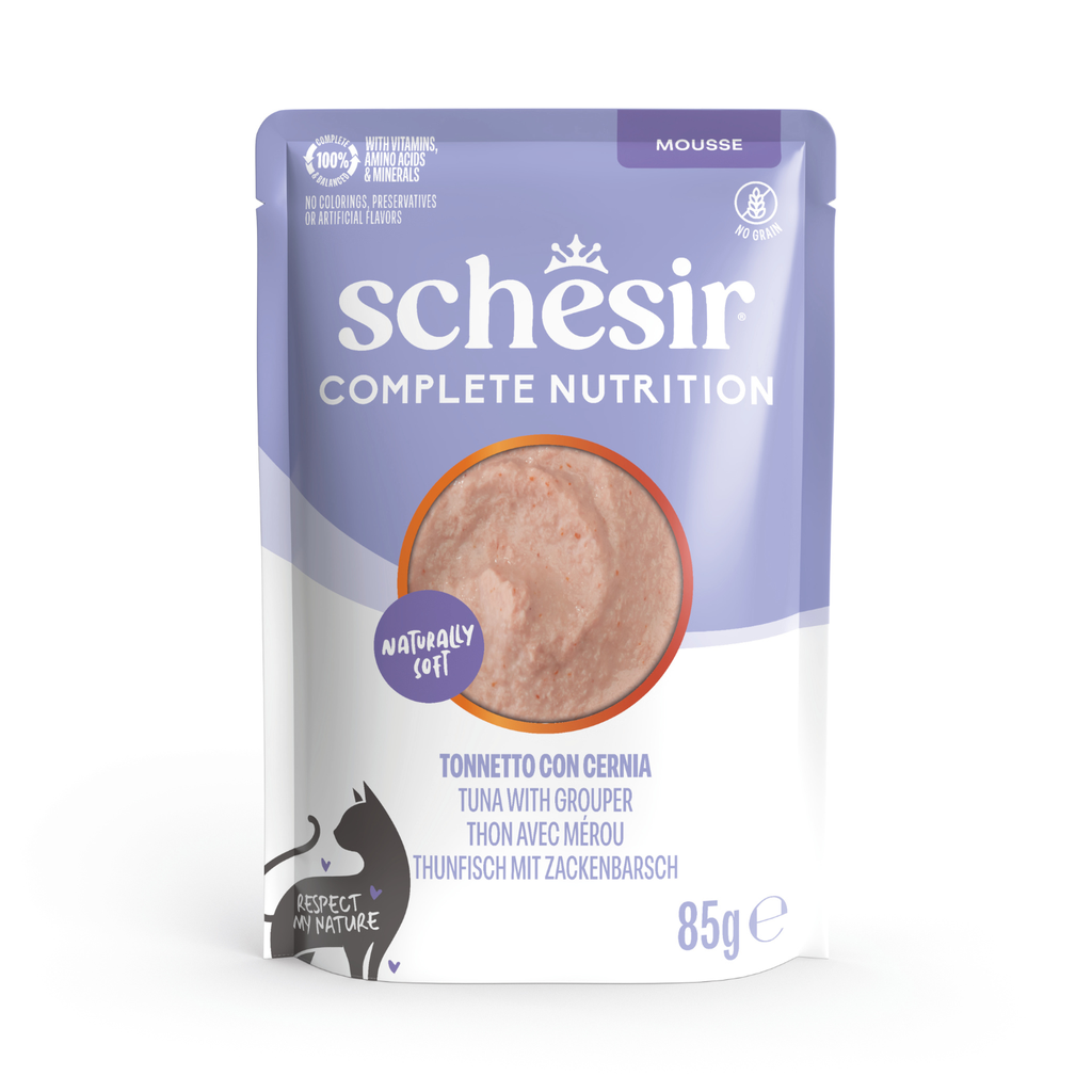Schesir Complete & Balanced Nutrition Wet Cat Food in Mousse Pouch- Tuna With Grouper 85g [MOQ:12pcs]