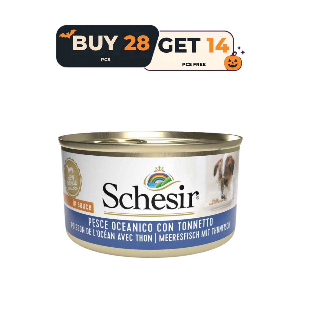 Schesir Dog Wet Food Can-Ocean Fish with Tuna- (Min Order 85g- 14pcs)[Weight - 85g] Buy 28 Pcs & Get 14 Pcs Free