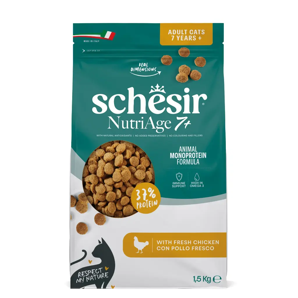 Schesir Monoprotein Senior Dry Cat Food – NutriAge (7+) -  Fresh Chicken - 1.5kg 