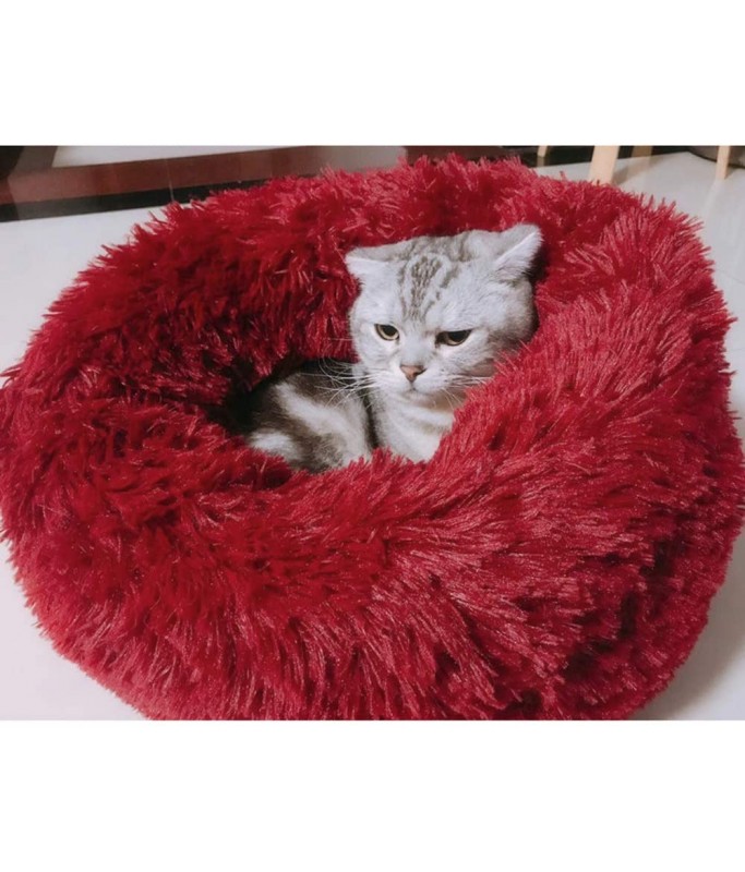 Pado Pet Fluffy Donut Cushion - Red[Size - XL, Dimension - 70 x 20cm]