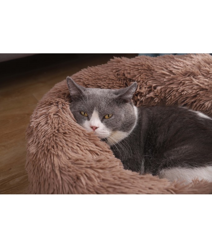 Pado Pet Fluffy Donut Cushion - Brown[Size - M, Dimension - 50 x 20cm]