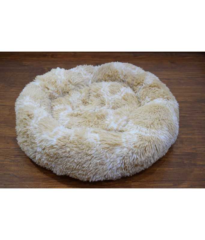 Pado Pet Fluffy Donut Cushion - Pattern- Brown/White[Size - L, Dimension - 60 x 20cm]