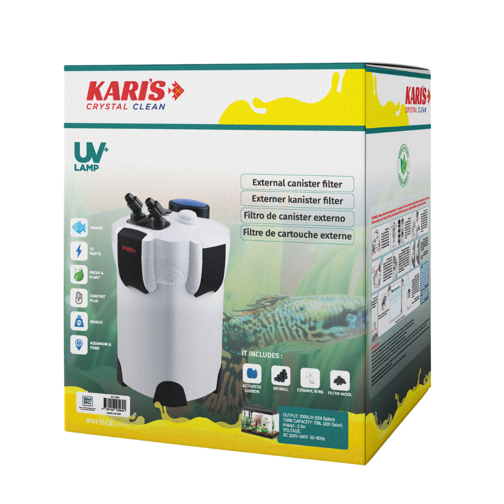 Karis Crystal Clean External Canister Filter  UV+ Lamp[Max Output - 2000L/H]