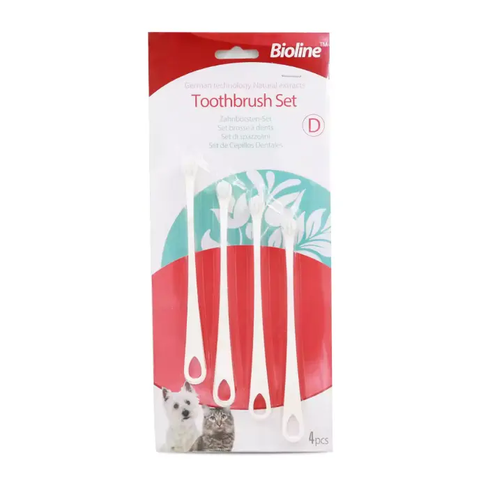 Bioline Toothbrush Set For Cats & Puppy 4 Pcs[Count - 4, Length - 15.5cm]