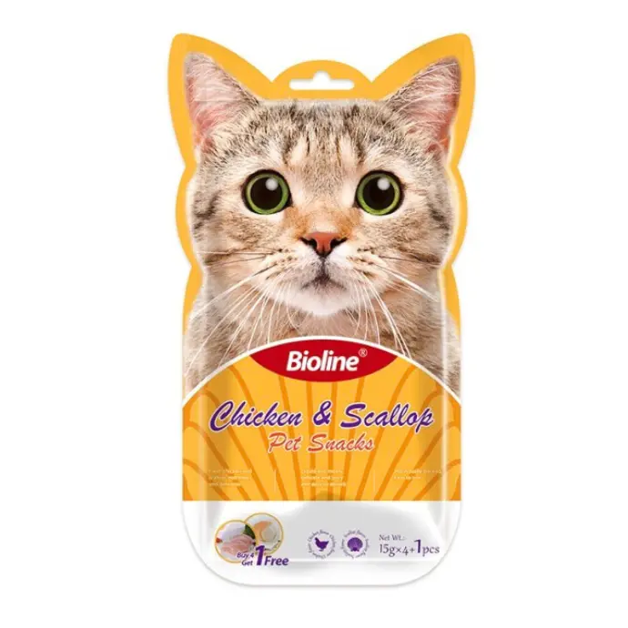 Bioline Cat Treats - 5x15g[Flavor - Chicken & Scallop]