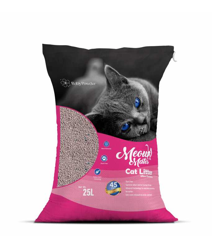 Meow Mates Bentonite Cat Litter - Baby Powder Scent 25L/20kg