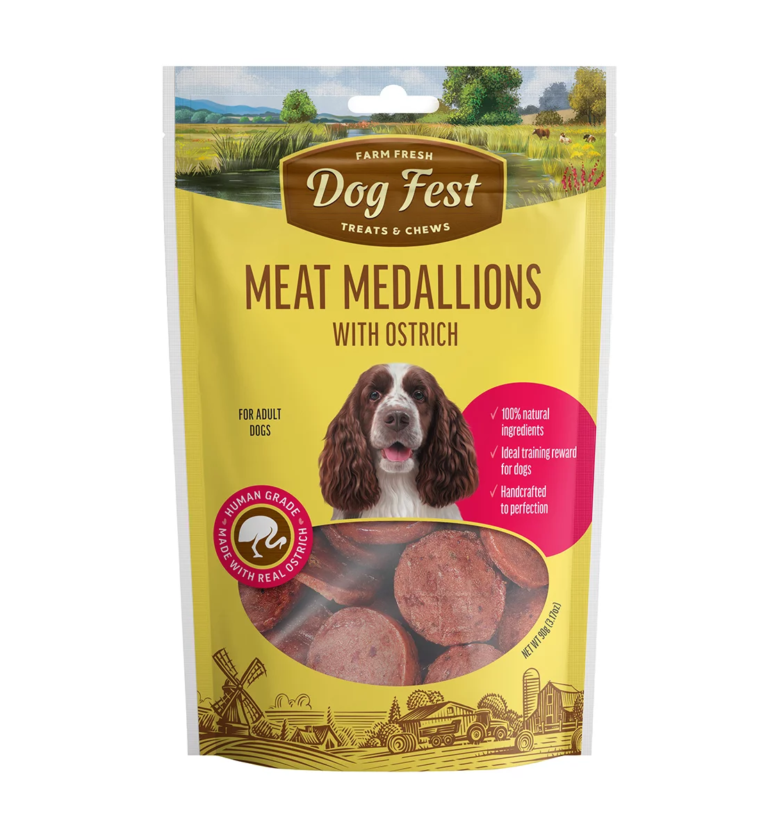 Dog Fest Medallions With Ostrich For Adult Dogs[Weight - 90g]