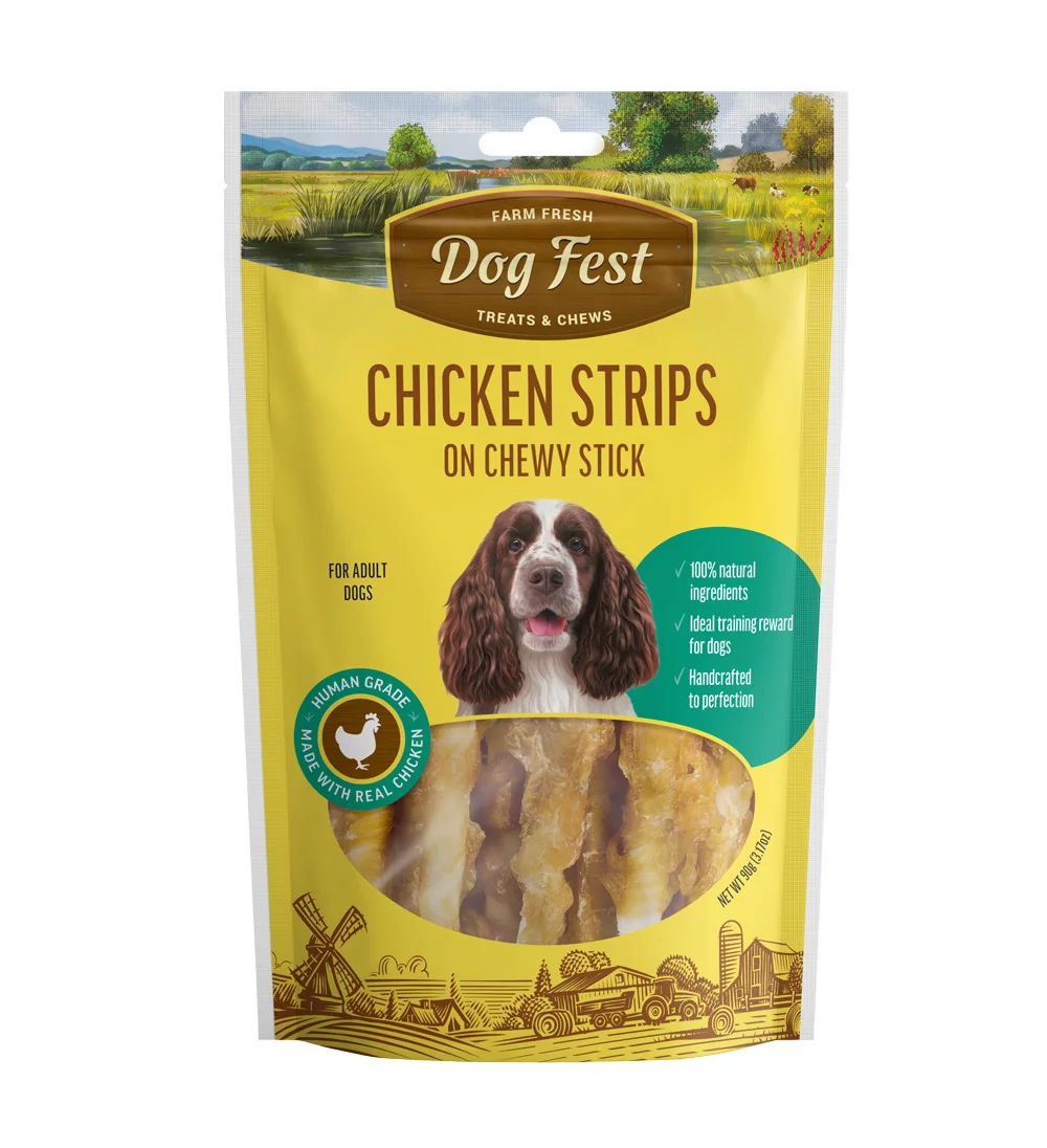 Dog Fest Chicken Strips On Chewy Stick For Adult Dogs - 90g (3.17oz)[Weight - 90g]