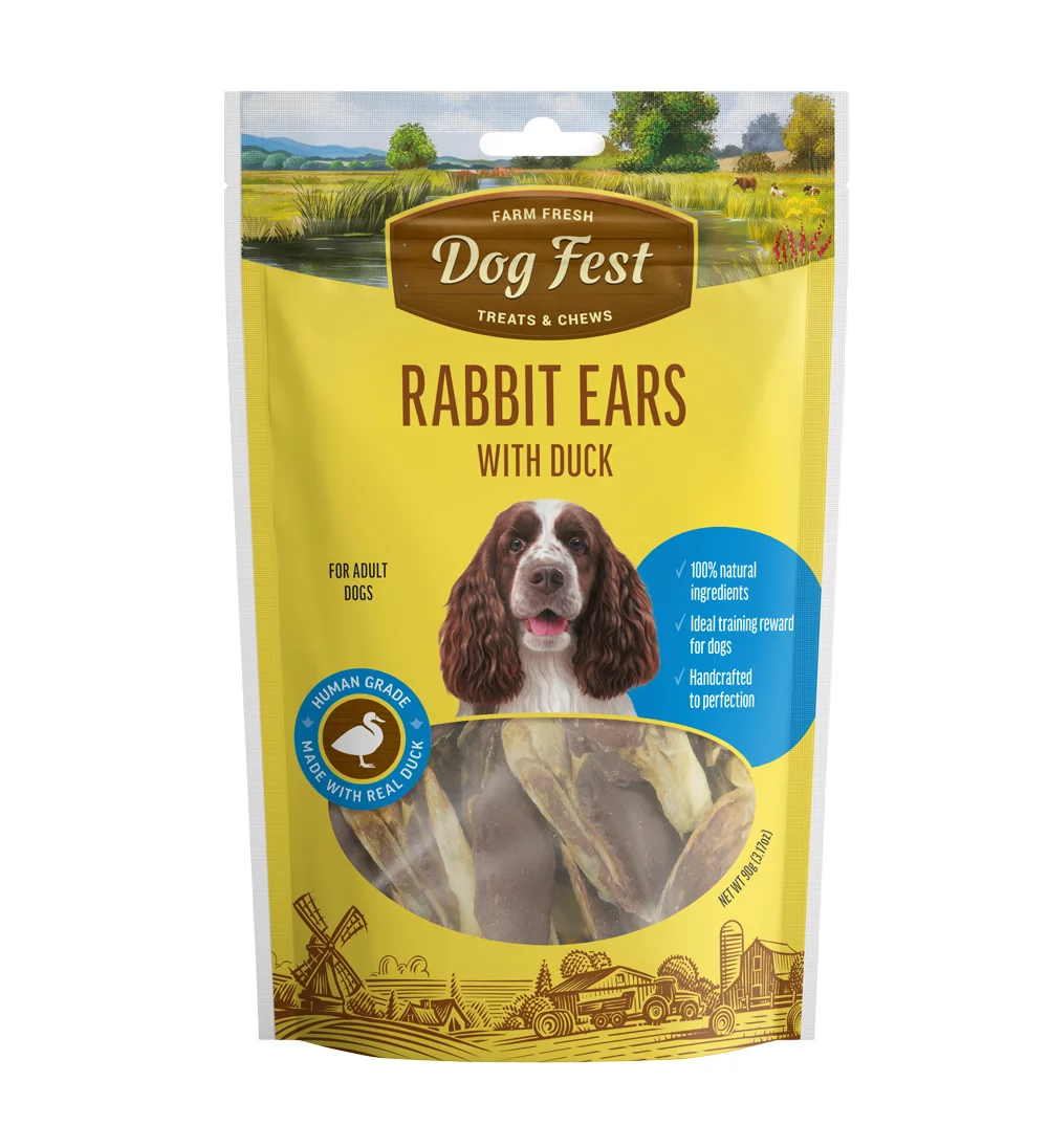 Dog Fest Rabbit Ears With Duck For Adult Dogs - 90g (3.17oz)[Weight - 90g]