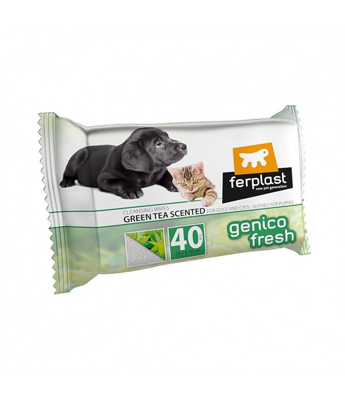 Ferplast Genico Fresh Wet cleaning Wipes[Count - 40, Dimension - 20 x 30cm, Flavor - Green Tea]