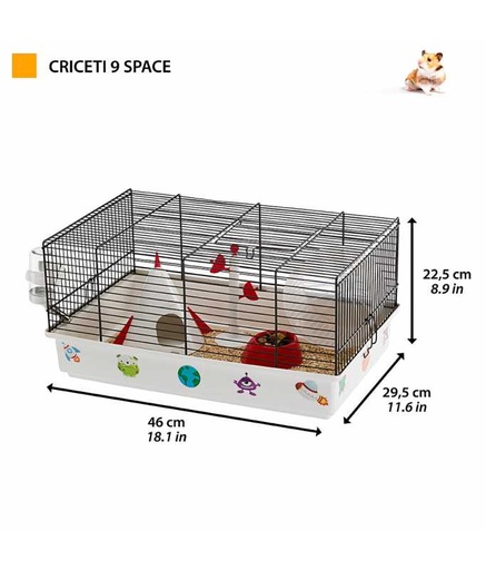 [57009060] Ferplast Cage CRICETI 9 SPACE-Cute Hamster Cage with Stickers Included. Setting: space.46 x 29,5 x h 23 cm