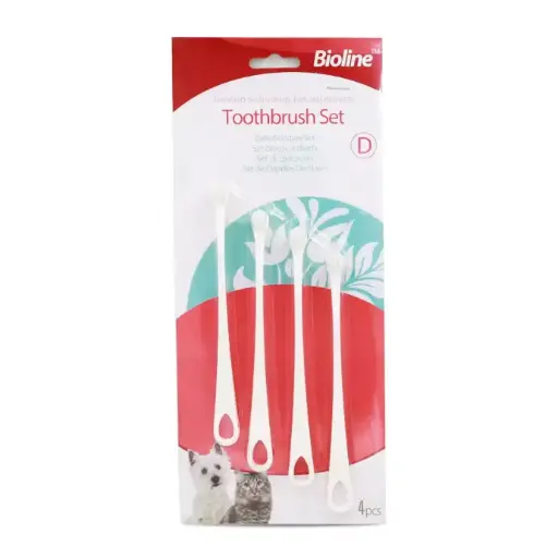 [6970117122350] Bioline Toothbrush Set For Cats & Puppy 4 Pcs[Count - 4, Length - 15.5cm]