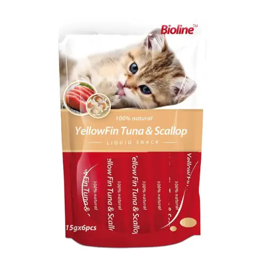 [6970117123289] Bioline Cat Treats Yellofin Tuna & Scallop 15gx6Pcs[Weight - 90g]