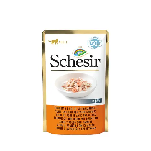 [C01064764] Schesir Cat Pouch-Wet Food Tuna with Chicken with Shrimps- (Min Order 50g - 30pcs)[Weight - 50g]