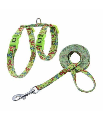 [DCAT202-2072-AT] DOCO® LOCO Cat Harness + Leash Combo - Printed Pattern 6ft (DCAT202+2072)[Size - XS, Color - AT]