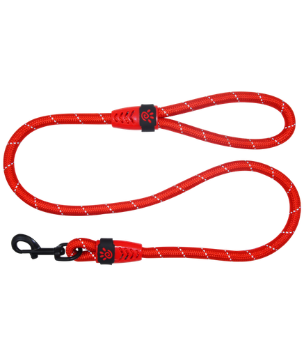[DCROPE2048-03L] Doco Reflective Rope Leash With Plastic Encased Handle Loop (1/2" Width) - 4ft - Large[Color - Red]