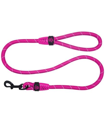 [DCROPE2048-18L] Doco Reflective Rope Leash With Plastic Encased Handle Loop (1/2" Width) - 4ft - Large[Color - Raspberry Pink]