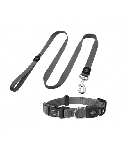 [DCSN002+1048-05M] DOCO® Signature Nylon Collar+Nylon Leash - 4ft (DCSN002+1048)[Color - Grey, Size - M]