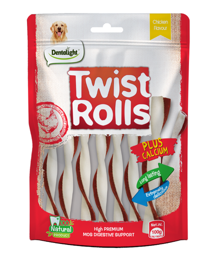 [DL09466] Dentalight 5" Twist Rolls Small Dog Treats 100g - Chicken Flavour