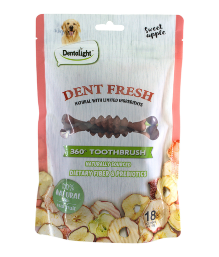 [DL09534] Dentalight 3" Dent Fresh 360° Toothbrush Dog Treat 150g (18pcs) - Apple