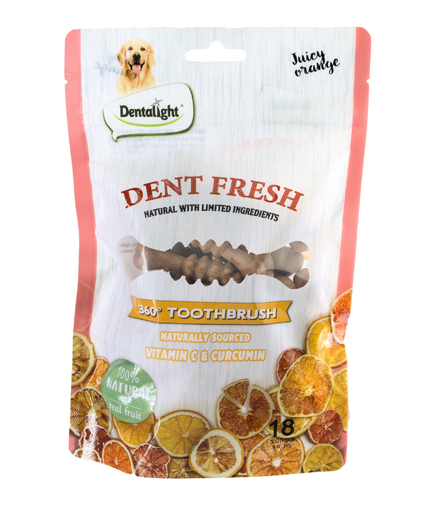 [DL09541] Dentalight 3" Dent Fresh 360° Toothbrush Dog Treat 150g (18pcs) - Orange