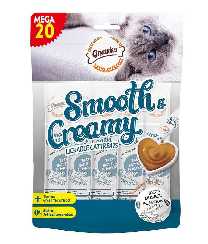 Gnawlers Smooth & Creamy Lickable Cat Treats (20pcsx15g) - Mussel ...