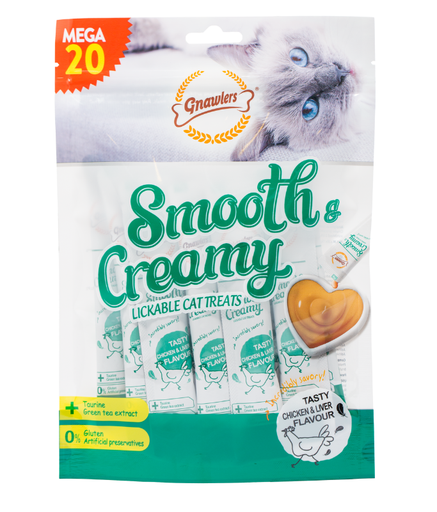 [GN12015] Gnawlers Smooth & Creamy Lickable Cat Treats (20pcsx15g) - Chicken & Liver Flavour